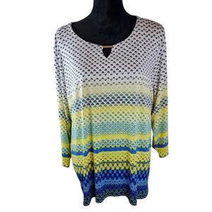 ALLISON DALEY Women's Blouse  2X Striped Colorful Casual